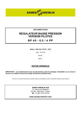 Régulateur basse pression version pilotée BP 40 - 0.5/4 PP | Manuel d&#039;utilisation