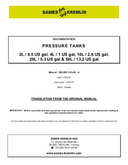 Pressure tanks / instruction manual