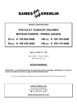 Volurex Pistolet doseur Moteur PARKER Prises Jaeger | Manuel d&#039;utilisation