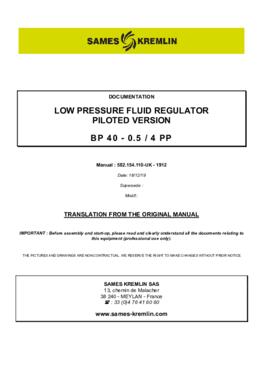 Low pressure fluid regulator piloted version BP 40 - 0.5 / 4 PP | User manual