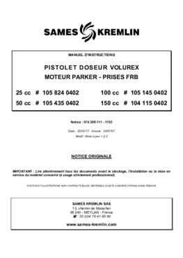 Volurex Pistolet doseur Moteur PARKER Prises FRB | Manuel d&#039;utilisation