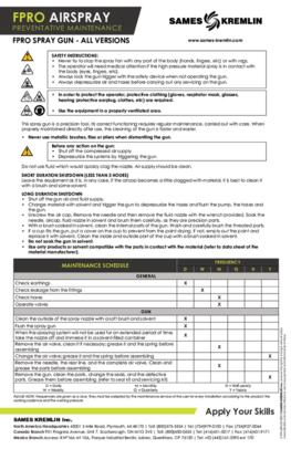 FPro Airspray Preventative Maintenance Sheet