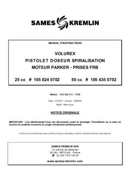 Volurex Pistolet doseur spiralisation Moteur PARKER Prises FRB | Manuel d&#039;utilisation