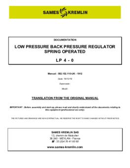 Low pressure back pressure regulator spring operated LP 4 - 0 | User manual