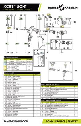 Xcite Light Spare Parts Sheet (for NA only)